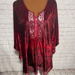 Plus Size Stunning One World Stretch Velvet Top Size 2X Red